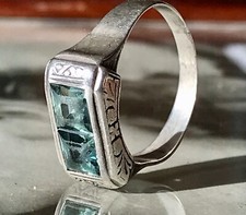 Antik Art Déco Unisex RING Silber Gr. 62 19,7 Blaugrüne Steine