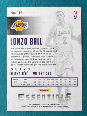 2017-18 Panini Essentials Lonzo Ball RC オート #68/99 Lonzo Ball 