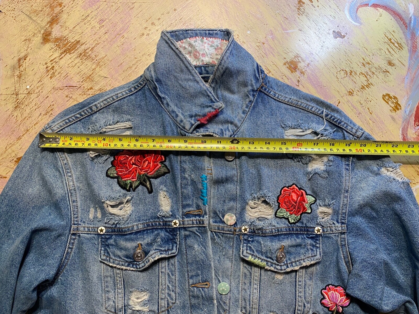 Bershka Vintage Denim Embroidered Jacket (CUSTOM) Women's size L image 9