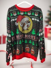 Buc-ee's Christmas Holiday Graphic Logo Black Fleece Crewneck Sweatshirt M