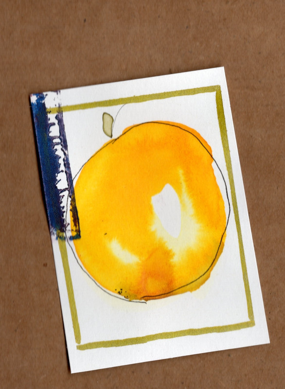 Original ACEO Art Card Orange watercolor and lino painting