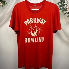 Vintage Screen Stars Parkway Bowling T-Shirt Red Patches Kids Large 80s USA