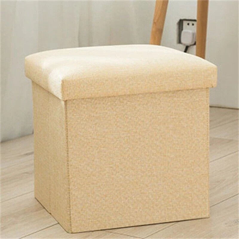 Pouffe Double Large Linen Folding Storage Boxes Seat Foot Stool Storage Ottoman - Image 2 of 4