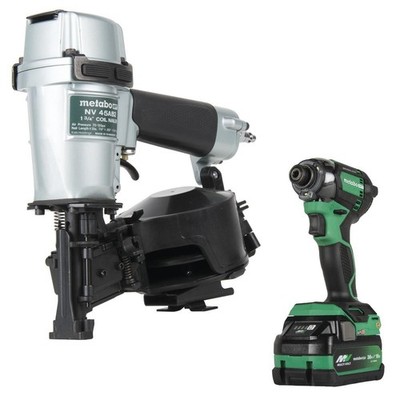 Metabo HPT  Pneumatic Coil Roofing Nailer with Bonus 18-Volt Cordless Impact Dri