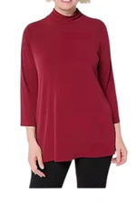 Susan Graver Women's Essentials Knit Mock Neck Tunic Berry Sangria