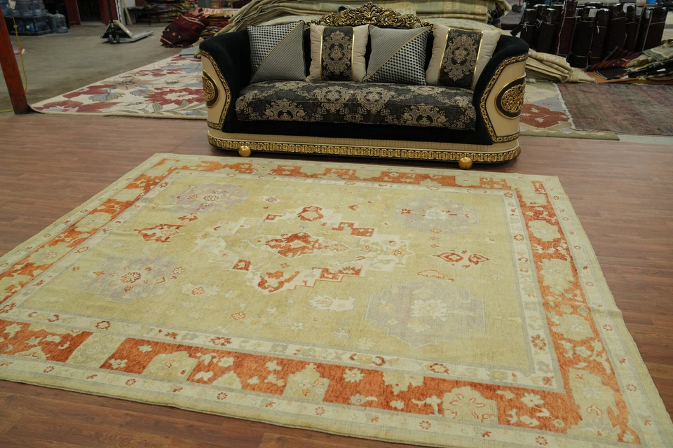  Transitional Green Oushak Turkish Area Rug 8x10 Ft Vegetable Dye Wool Carpet - Image 3 of 4
