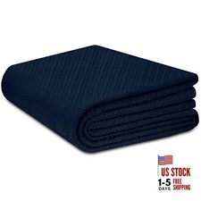 Soft Cotton Thermal Blanket - Plush Herringbone Twill - All Full-Queen Navy