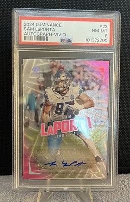 2024 Panini Luminance Sam LaPorta #23 Vivid Autograph /10 PSA 8 Lions Auto