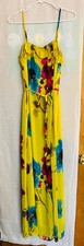 Old Navi Yellow Floral Maxi Dress With Spaghetti Straps And a Ruffled Neckline 