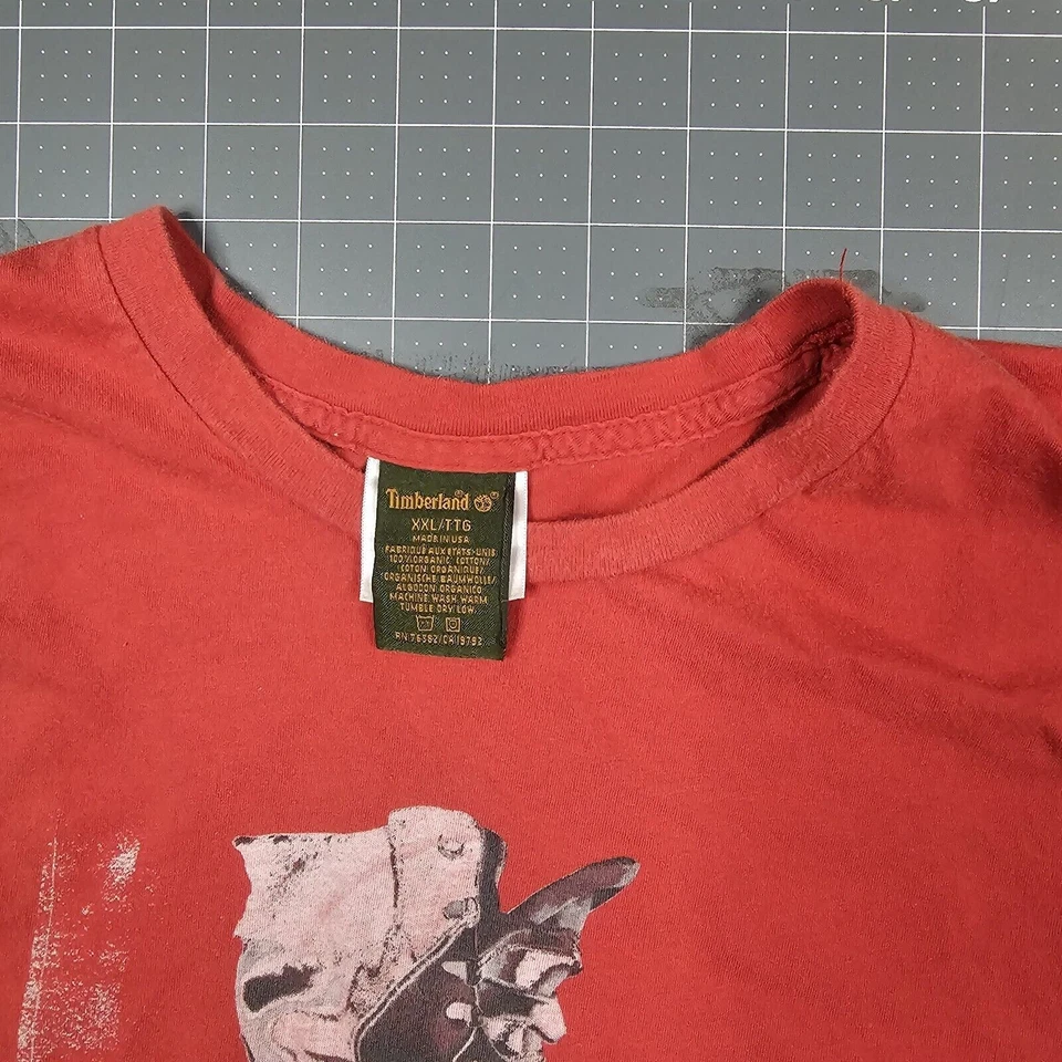 Vintage Timberland Tshirt Mens XXL Red USA Made Organic Doublesided 90s Y2K Boot - Image 4 of 4