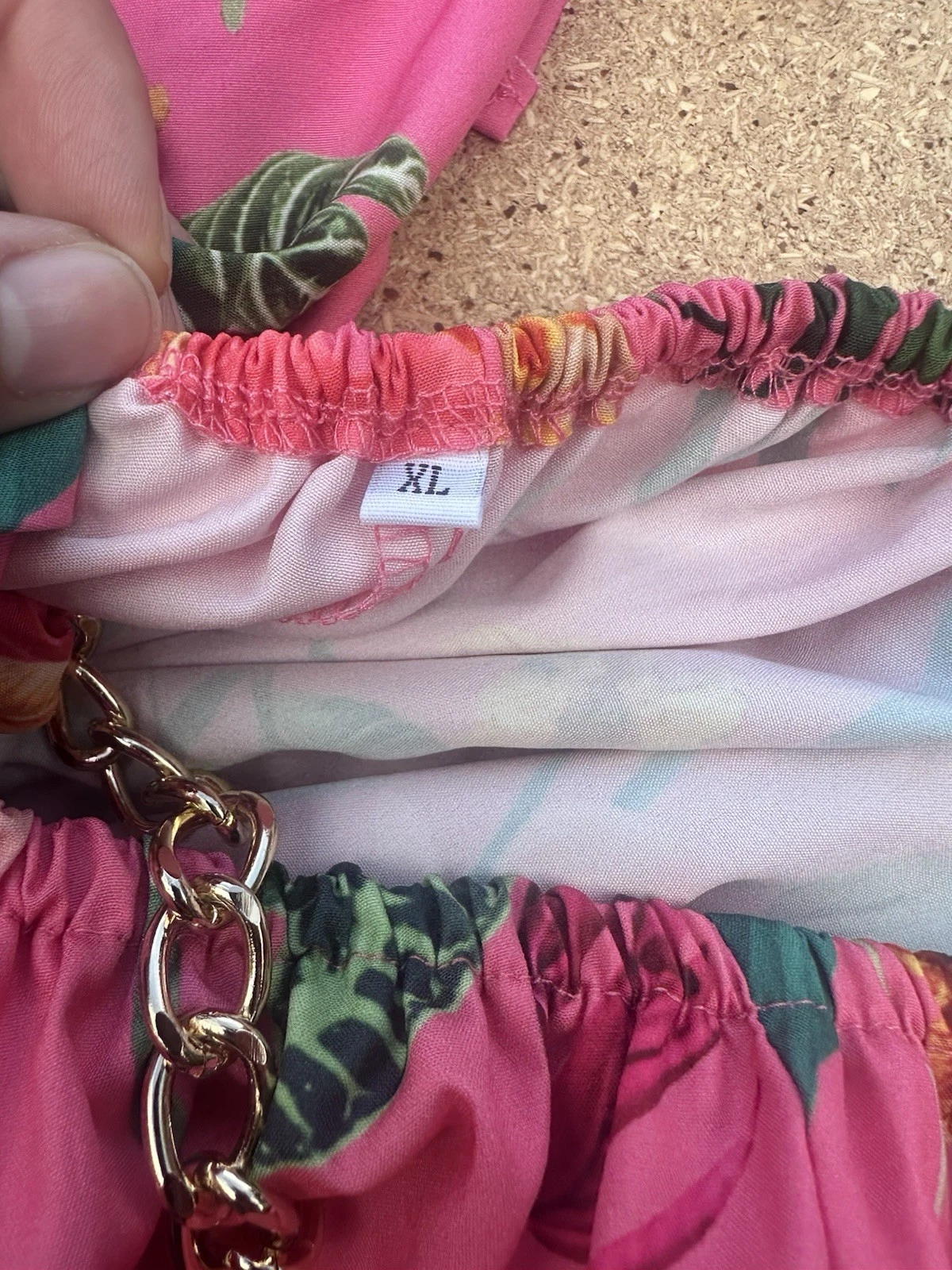 PALM ANGELS Maxi abito rosa floreale con reggicalze cintura in vita a catena taglia XL