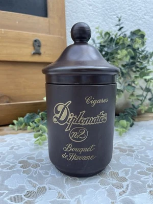 Pot à Tabac Vintage en céramique ? Verre Opalin – Cigares Diplomates n°2 - Photo 1/4