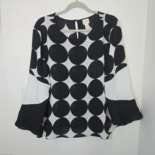 Chicos Blouse Womens XL Black White Abstract Polka Dot Geometric Top