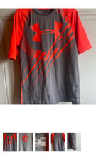 Under Armour HeatGear Boys YSM Fitted UPF 30 Gray/Red Short Sleeve T-Shirt