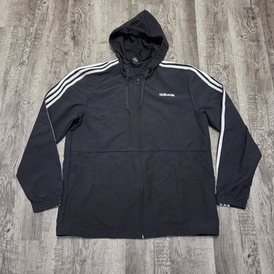 Adidas Men's Windbreaker Jacket Black Size Large 