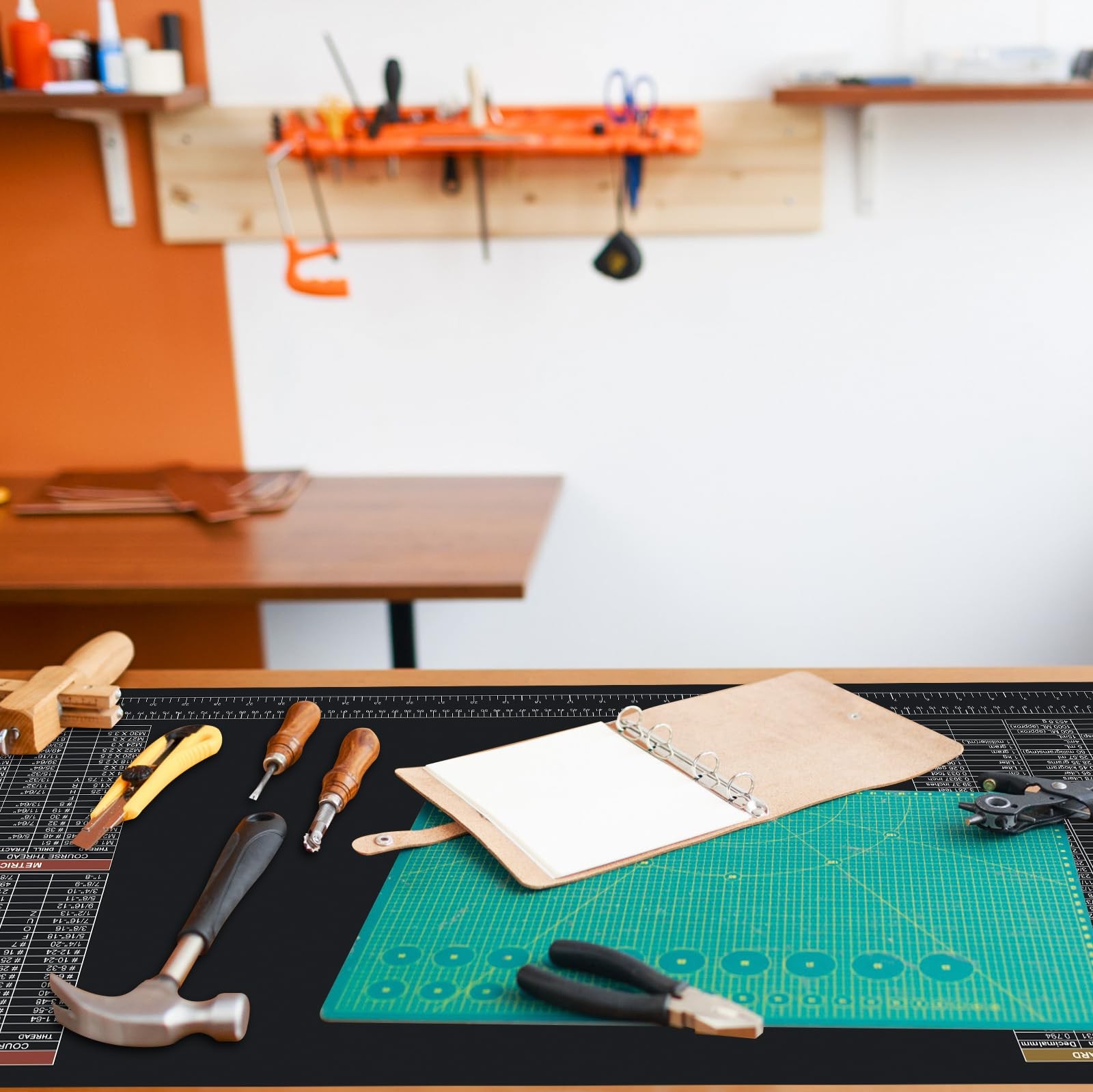 Large DIY Workbench Mat 39.5x18 with SAE/Metric Rulers for Carpenters, Repairmen