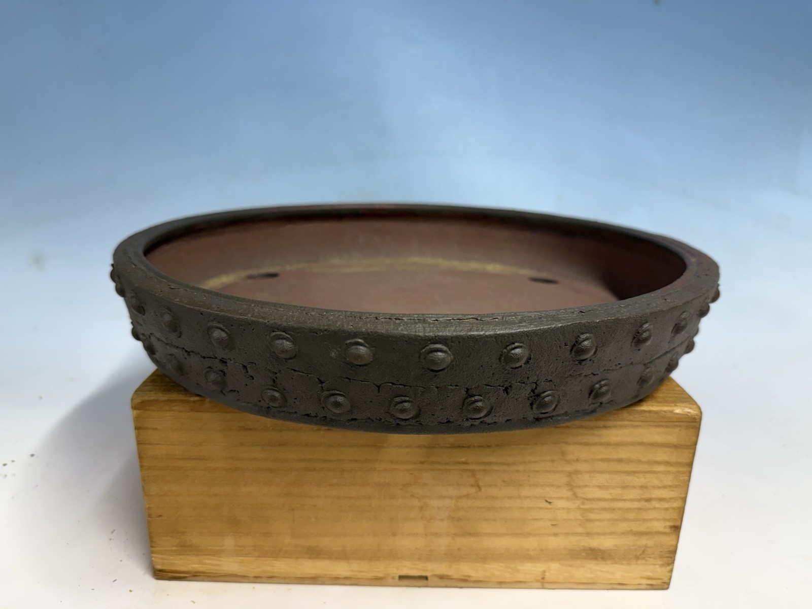 Large 2nd Gen Tokoname Yamaaki Drum Bonsai Pot 13.5 x 2.25 Inches-image