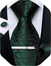 Plaid Ties for Men Silk Checkered Necktie and Pocket Square Cufflinks Tie Clip S