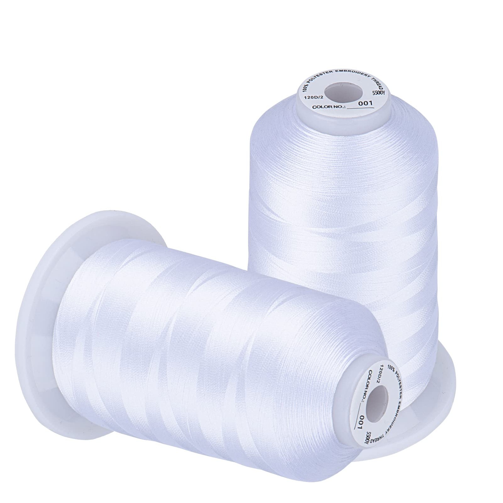 Thread 5500 Yards White 001, 2 Huge Spools 40wt Polyester Fo