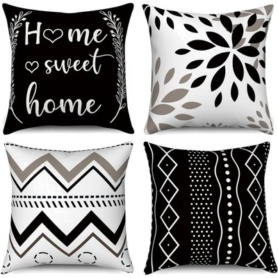 4er Set Kissenbezug Leinen Modern Geometrisch Blumen Deco 45x45cm - Bild 1 von 4