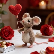 Miniature Felt Mouse Figurine Sweet Heart & Flower Decor Desktop Ornaments Sale