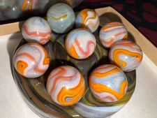 BRIGHT ORANGE JABO SWIRLS MARBLES LOT of 10 M/NM MARBLES UNKNOWN RUN