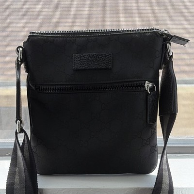 Gucci Black GG Crossbody Bag Zip Closure Adjustable Strap Pockets Men