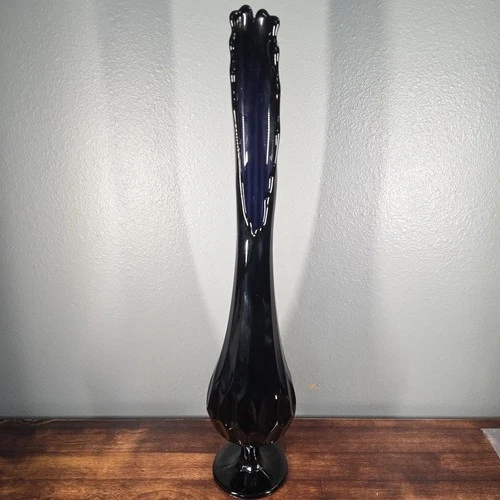 Purple Fenton Swung Glass Vase 18" Mcm Vtg Art Fast Shipping Thumb Print