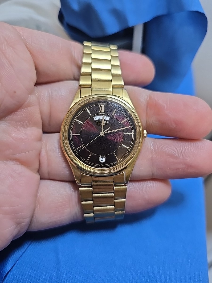 Seiko SGF206 Day-Date Gold Tone Quartz Men's Watch 7N43-8A39