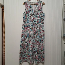 Chloe Rene Tank Midi Dress Womens XL White Floral 100% Cotton Sundress Coastal