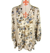 American Eagle Boho Blouse Tunic Floral Bell Sleeve Top Crochet Details Women S