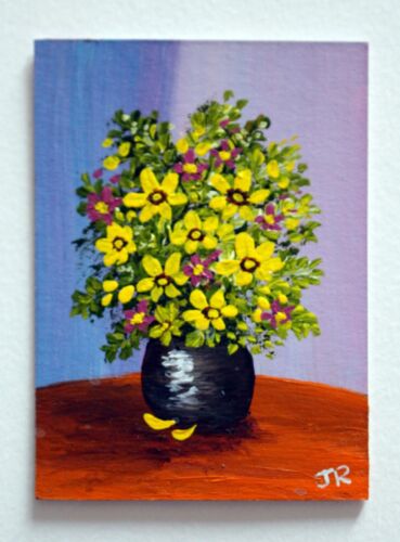 ACEO Art Card Miniature Painting: "Yellow Bouquet" by Judith Rowe - 第 1/3 張圖片