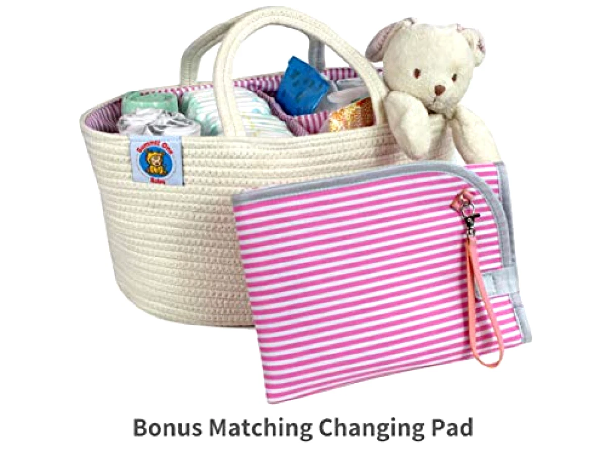 Extra Large Diaper Caddy Organizer Basket Woven Cotton Rope Storage Changing Pad