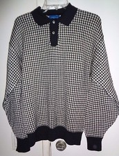 NOS PENNYS 50's-60's Black White Houndstooth 2 Button Pullover ROCKABILLY M/L