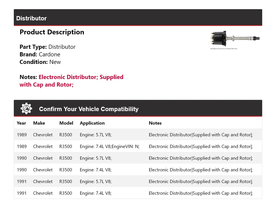 Chevrolet R3500 1989-1991 distribuidor Cardone 1990 Foto 2 de 4