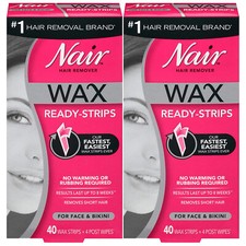 2-New Nair Hair Remover Wax Ready Strips Face and Bikini Hair Removal Wax Strips