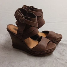 Not Rated Faux Leather Brown Straps  Wedge Sandal Women's Size 10