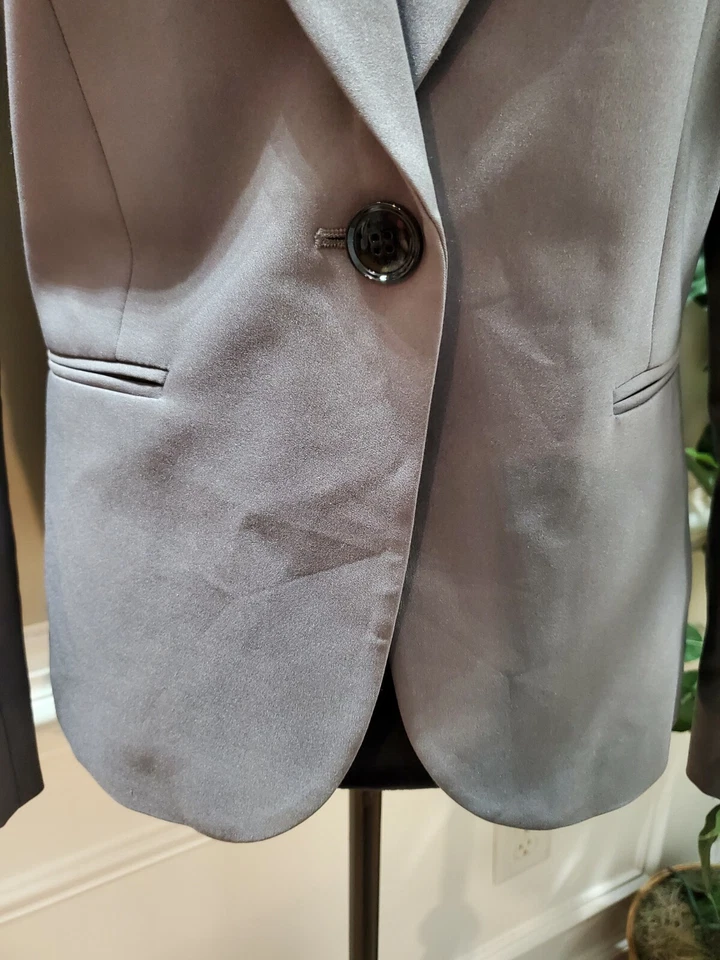 H&M Women's Solid Gray Cotton Long Sleeve Single Breasted Fitted Blazer Size 12 - Image 4 of 4