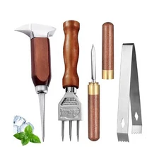 Ice Pick Set of 4 Stainless Steel Ice Chipper with Wood Handle, Japanese styl...