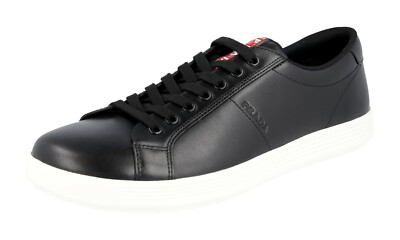 PRADA Leather Red Stripe Downtown Sneakers 4E3256 Black White - US