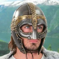 Halloween Helmet Norseman Nasal Helmet Brass Steel Viking Helmet