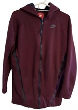 Nike Tech Fleece Jacket Mens Small Full Zip Hooded Burgundy Black Elastic Cuffs