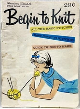 1950s American Thread Co Begin To Knit 167 Pattern Book Basic Stitches Vtg 15328