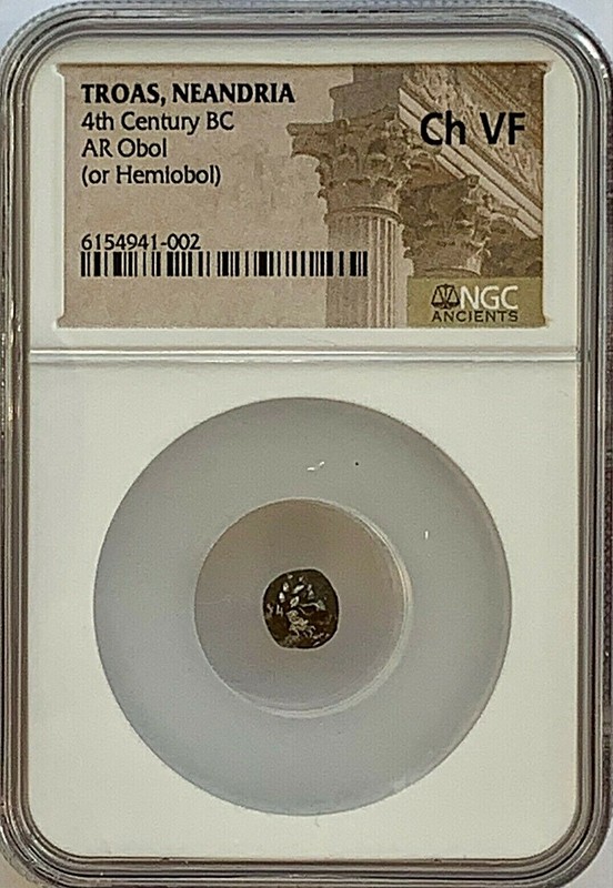 TROAS, NEANDRIA - 4TH CENT BC - AR OBOL/HEMIOBOL - NGC CH VF - FREE SHIPPING!