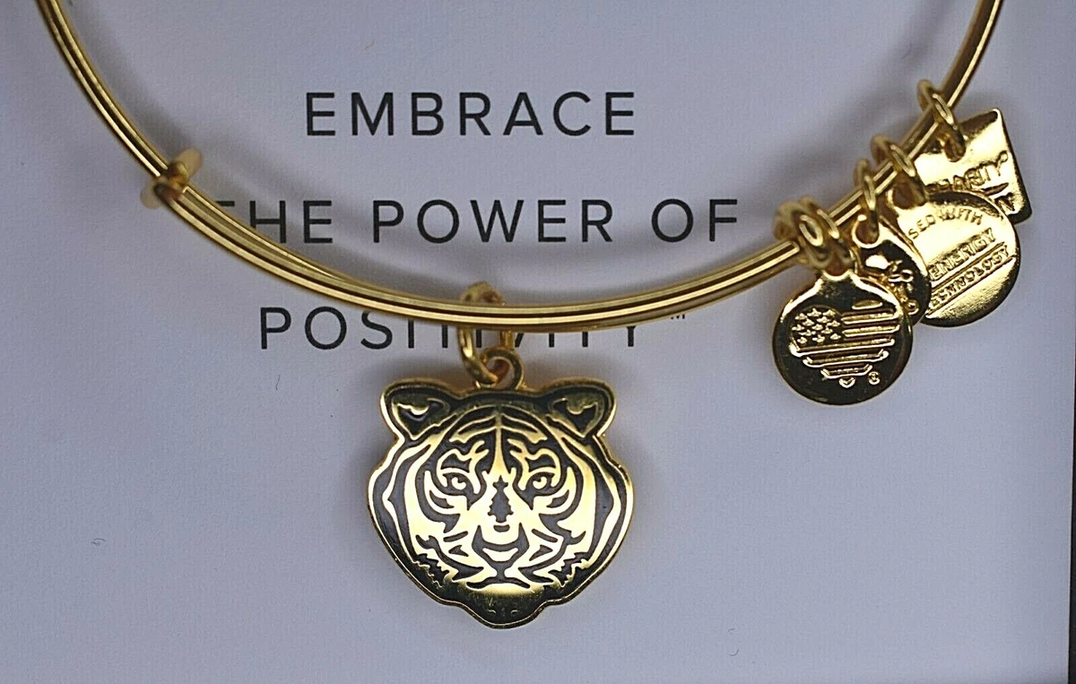 NEW NWT Alex and Ani Tiger Head Shiny Gold Bracelet W Card Box