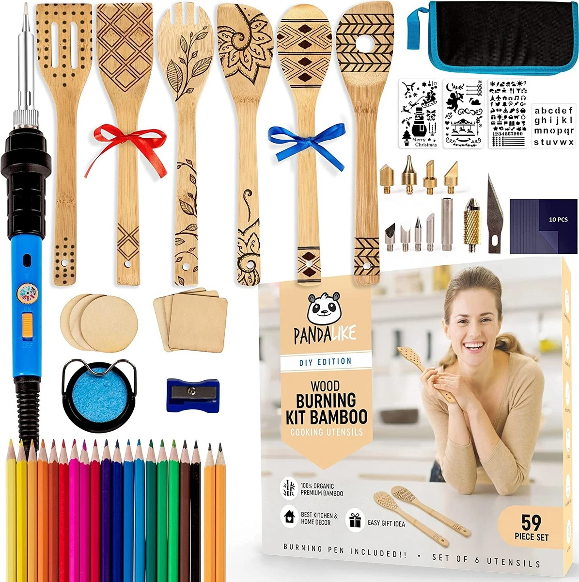 59 Pc. Woodburning Kit 6 Wooden Spoons for Cooking Pyrography