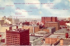 1911 BIRD'S-EYE VIEW OF BUSINESS DISTRICT MINNEAPOLIS MINN. 10 bldgs. identified