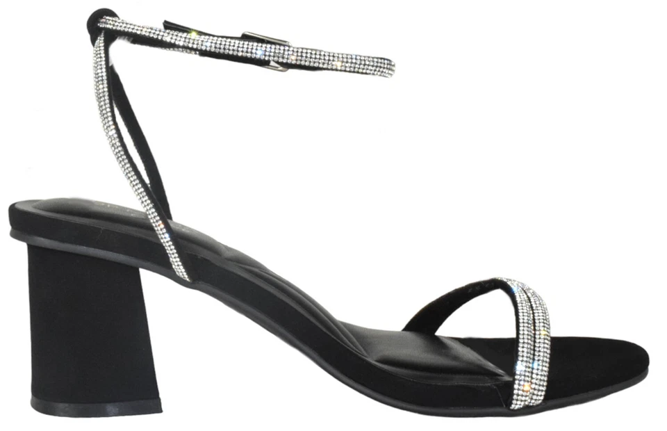 Top Moda Women Block Short Heel Open Toe Ankle Strap Bling Rhinestone CITY Black - Image 3 of 3