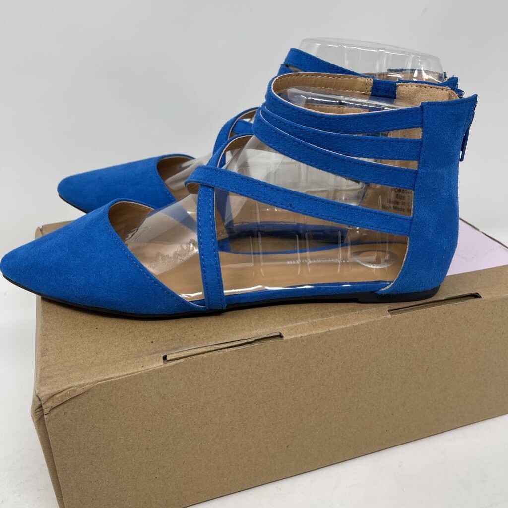 Journee Collection Womens Marlee Flat Shoes Blue Zip Pointed Toe