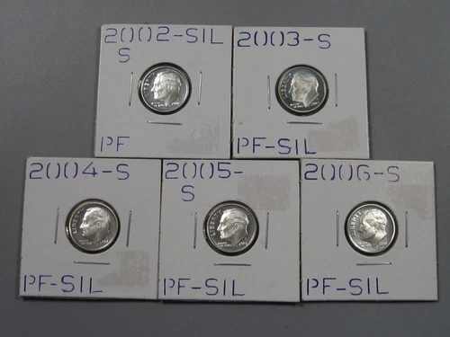 2002-2006-S Silver PROOF 10¢ Roosevelt Dimes 5 Year Run Direct From Sets.  #21